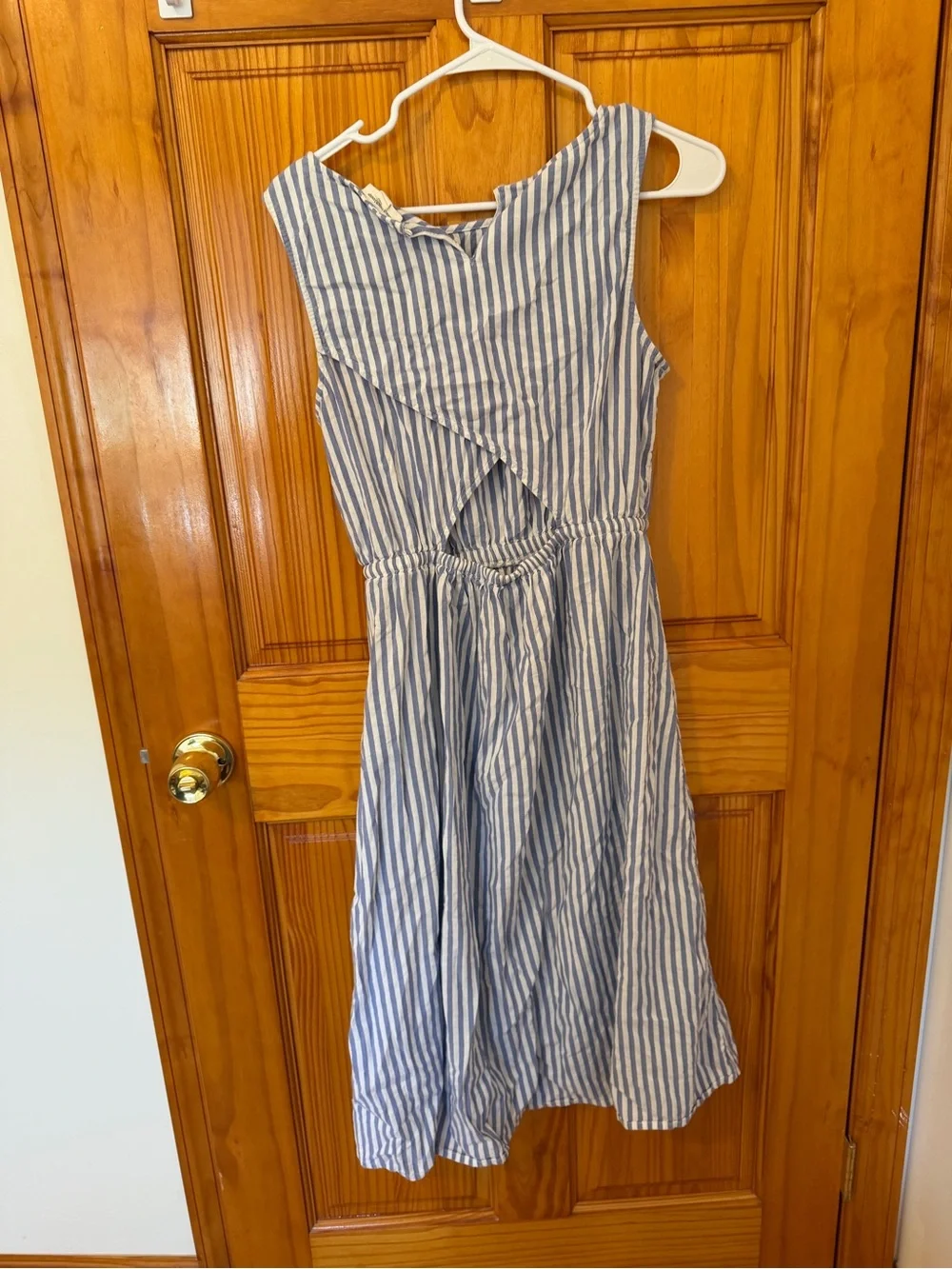 Sleeveless Blue and White Striped Midi Dress - Picture 2 of 2